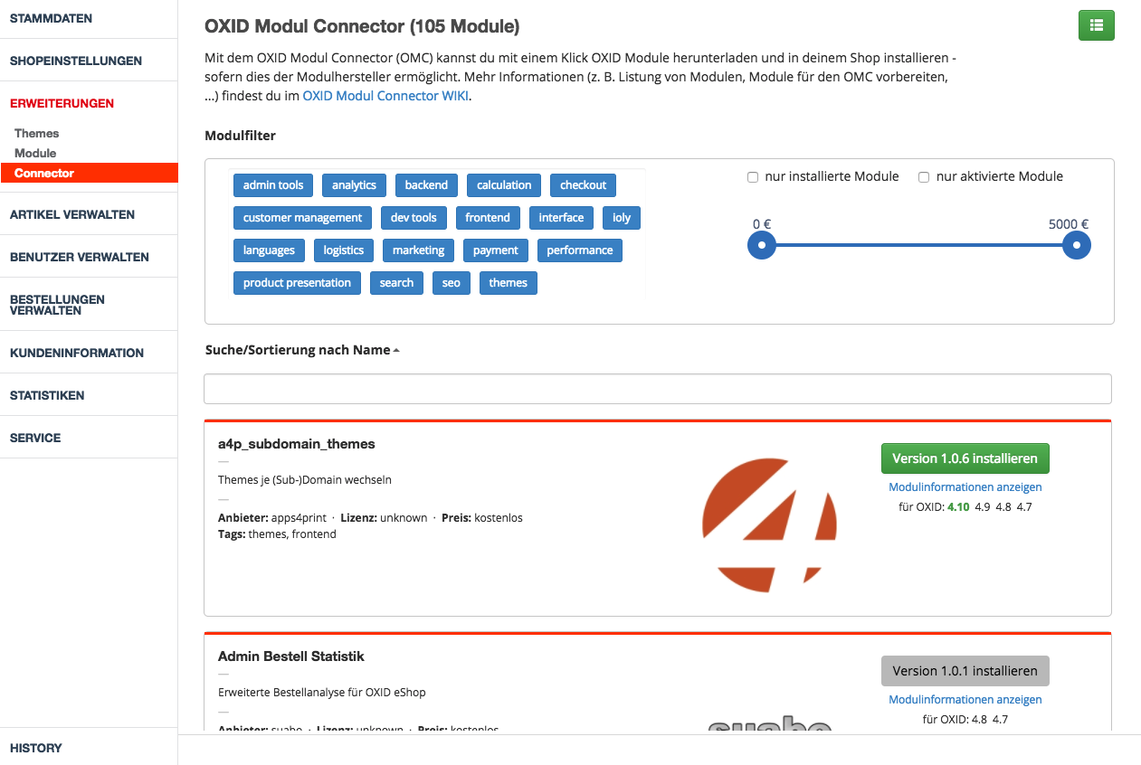 OXID Modul Connector / OMC
